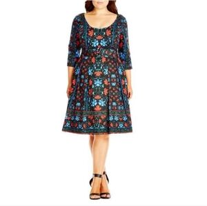 City Chic Red Blue Floral Midi Dress